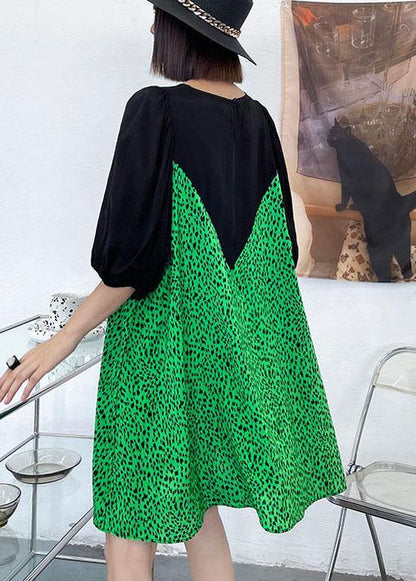 Vintage Green Leopard False Two Pieces Shift Dresses - SooLinen