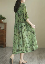 Load image into Gallery viewer, Vintage Green O-Neck Print Wrinkled Long Dress Summer