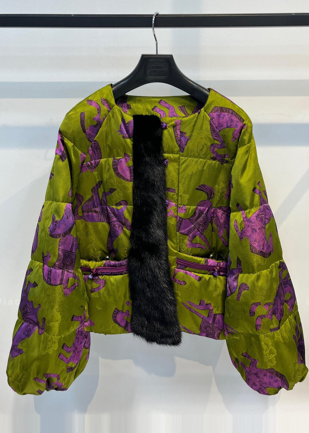 Vintage Green Print Patchwork Mink Velvet Duck Down Puffers Jackets Winter