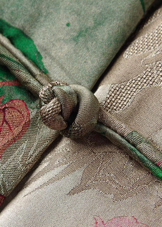 Vintage Green Stand Collar Chinese Button Print Cotton Filled Coats Spring