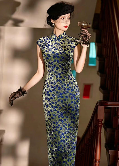 Vintage Green Stand Collar Chinese Buttons Dresses Fall