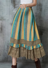 Load image into Gallery viewer, Vintage Green Striped Patchwork Linen Skirt Spring