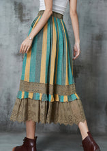 Load image into Gallery viewer, Vintage Green Striped Patchwork Linen Skirt Spring