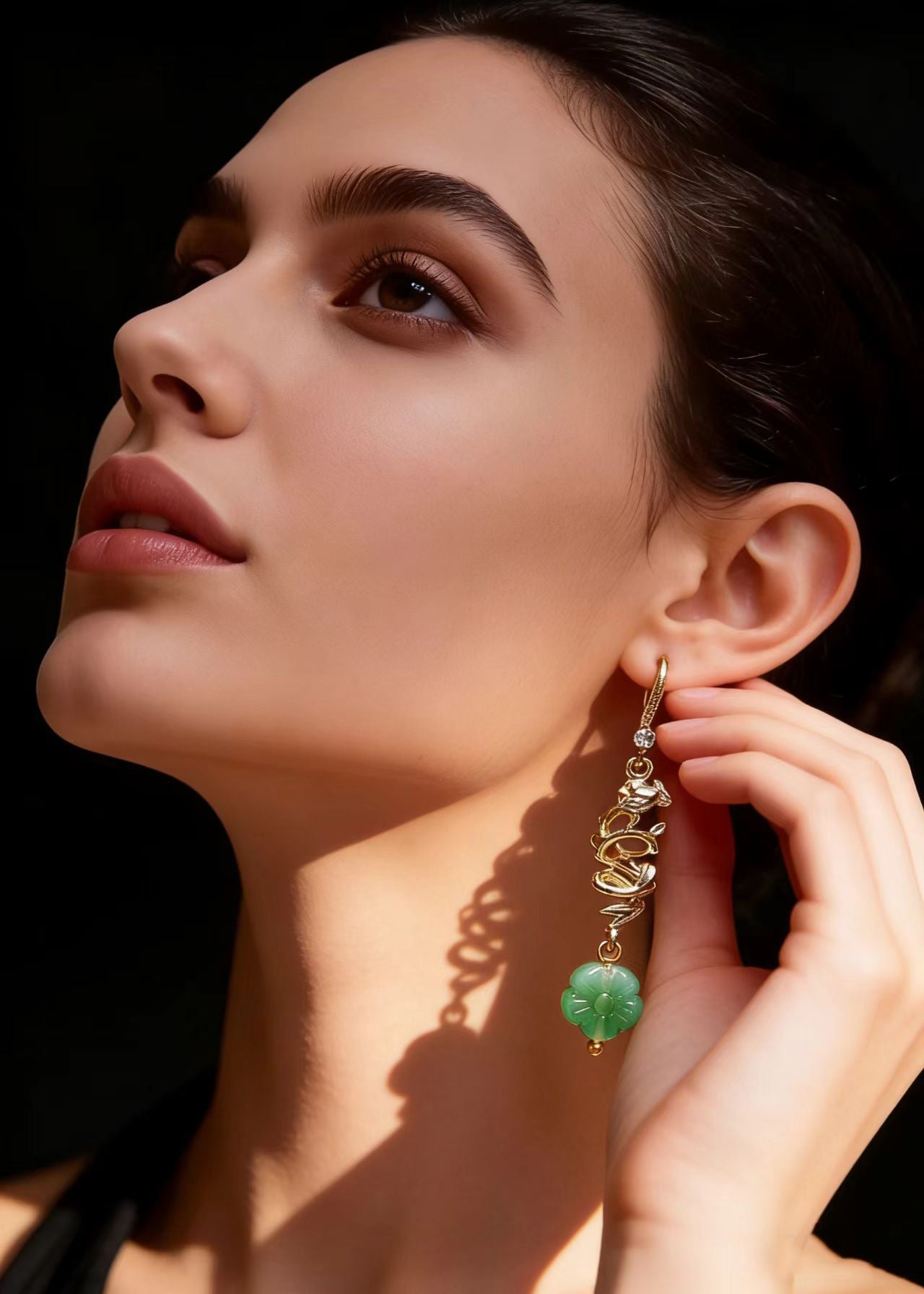 Vintage Green Sunflower Jade Gilding Drop Earrings