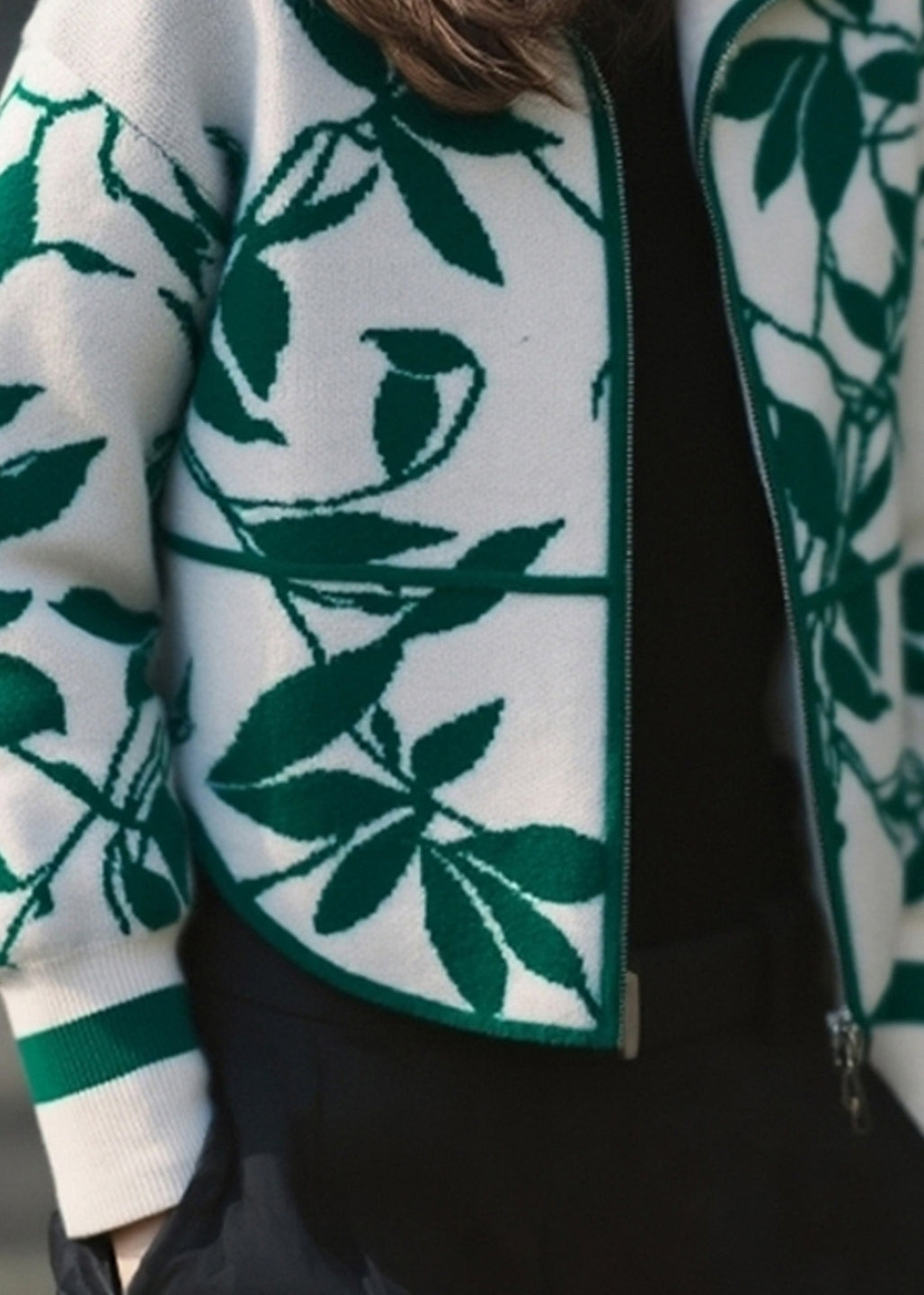 Vintage Green Zippered Patchwork Cotton Knit Cardigans Spring