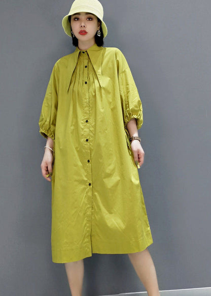 Vintage Green wrinkled Peter Pan Collar shirt Dresses Spring