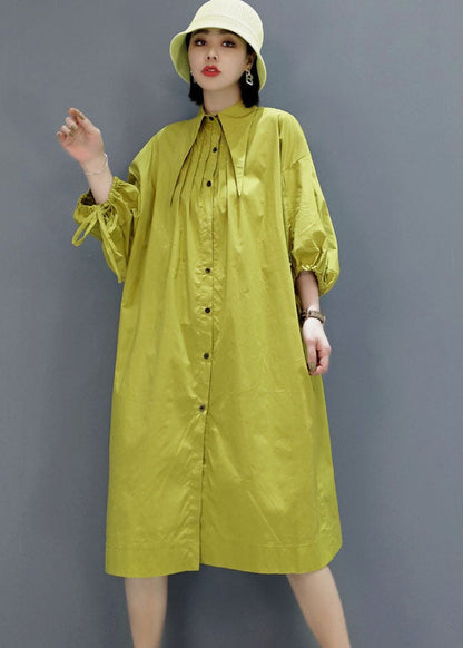 Vintage Green wrinkled Peter Pan Collar shirt Dresses Spring