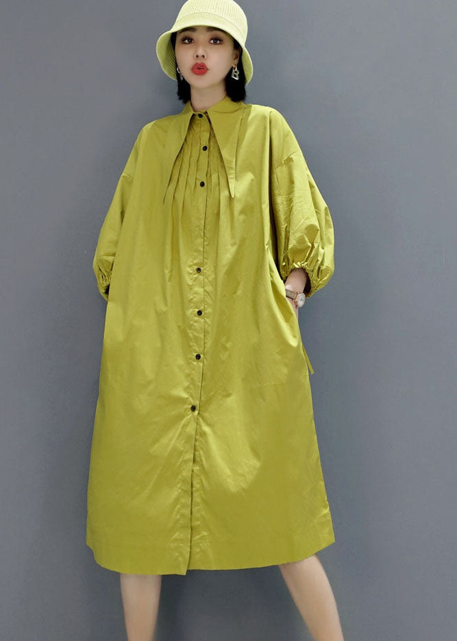 Vintage Green wrinkled Peter Pan Collar shirt Dresses Spring