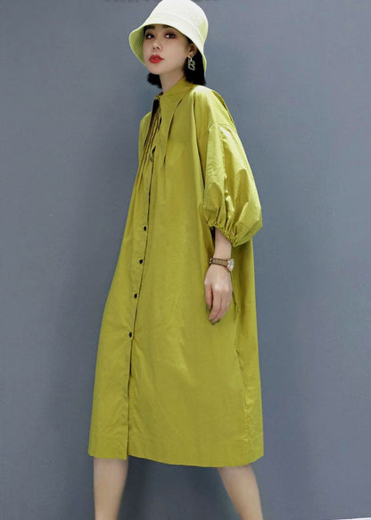 Vintage Green wrinkled Peter Pan Collar shirt Dresses Spring