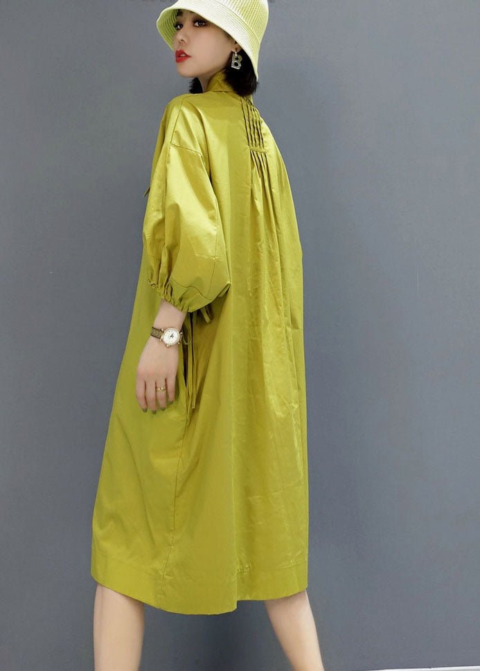 Vintage Green wrinkled Peter Pan Collar shirt Dresses Spring