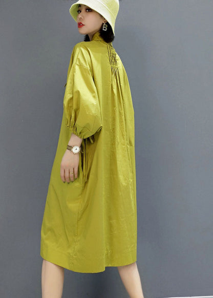 Vintage Green wrinkled Peter Pan Collar shirt Dresses Spring