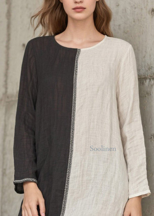 Vintage Grey Asymmetrical Patchwork Side Open Cotton Vacation Dresses Spring