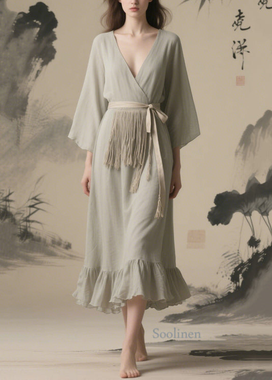 Vintage Grey Tasseled Chiffon Tunic Dresses Summer