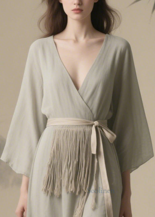 Vintage Grey Tasseled Chiffon Tunic Dresses Summer
