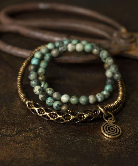 Vintage Handmade Copper Turquoise Unisex Multi Loop Bracelet