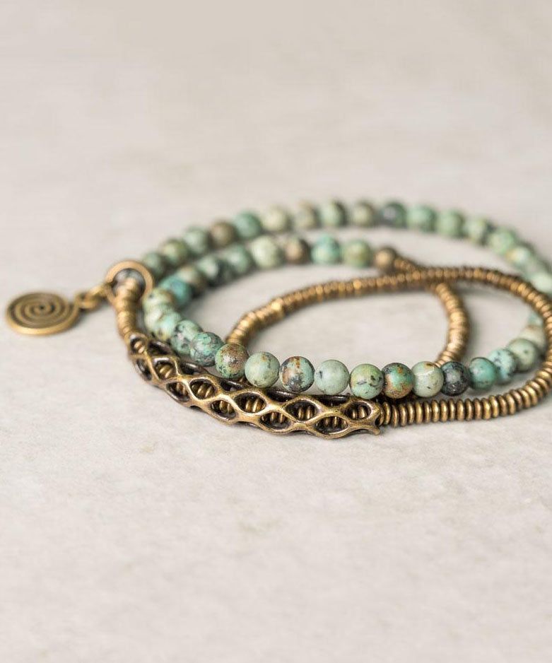 Vintage Handmade Copper Turquoise Unisex Multi Loop Bracelet