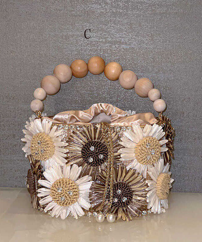 Vintage Handmade Woven Floral Beach Vacation Bucket Bag