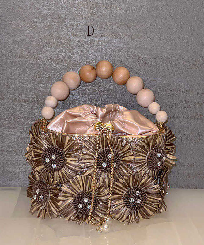 Vintage Handmade Woven Floral Beach Vacation Bucket Bag