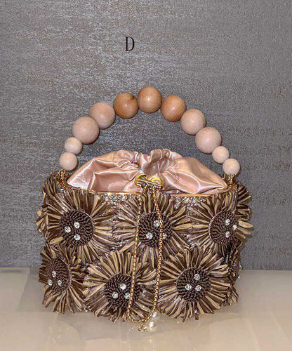 Vintage Handmade Woven Floral Beach Vacation Bucket Bag