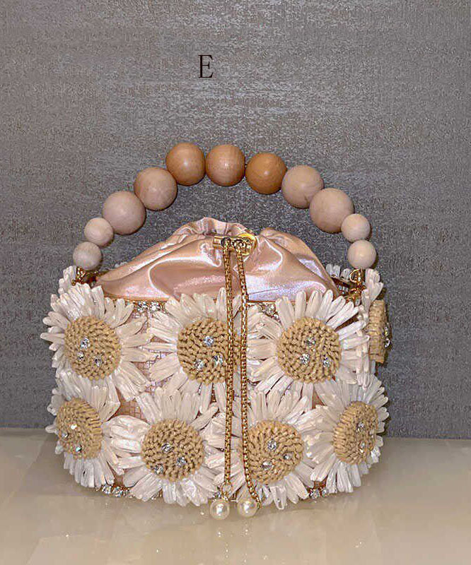Vintage Handmade Woven Floral Beach Vacation Bucket Bag
