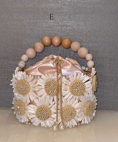 Vintage Handmade Woven Floral Beach Vacation Bucket Bag