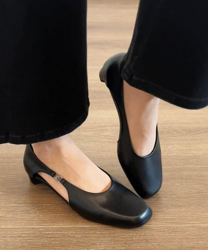 Vintage Hollow Out Chunky Sandals Black Faux Leather