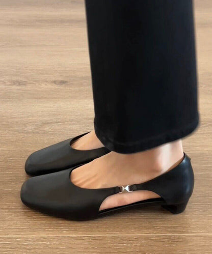 Vintage Hollow Out Chunky Sandals Black Faux Leather
