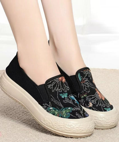 Vintage Jacquard Flat Feet Shoes Beige Cotton Fabric