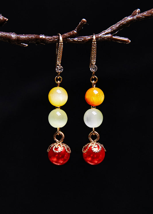 Vintage Jade Tassels Pearl Drop Earrings