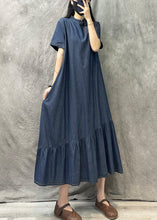Load image into Gallery viewer, Vintage Light Blue Stand Collar Patchwork Denim Dress Summer