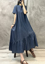 Load image into Gallery viewer, Vintage Light Blue Stand Collar Patchwork Denim Dress Summer