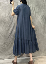 Load image into Gallery viewer, Vintage Light Blue Stand Collar Patchwork Denim Dress Summer