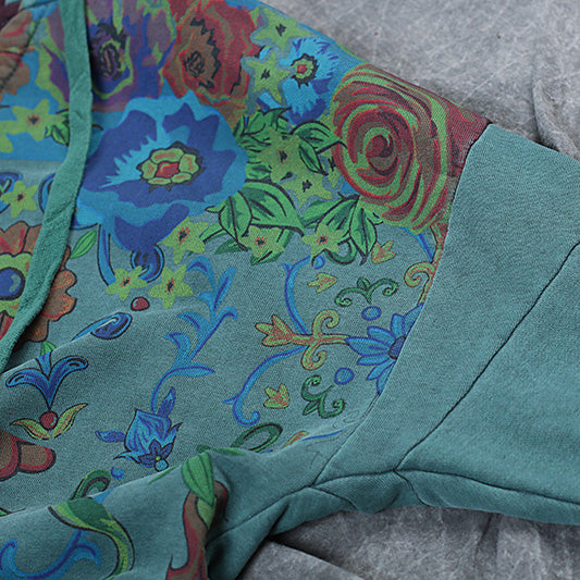 Vintage Loose Hoodie Print Long Fleece Dresses