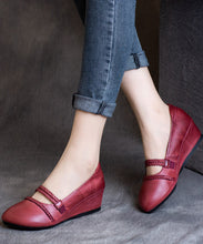 Load image into Gallery viewer, Vintage Mulberry Cowhide Wrinkled Leather Splicing High Wedge Heels