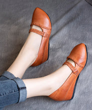 Load image into Gallery viewer, Vintage Mulberry Cowhide Wrinkled Leather Splicing High Wedge Heels