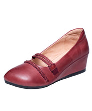 Load image into Gallery viewer, Vintage Mulberry Cowhide Wrinkled Leather Splicing High Wedge Heels