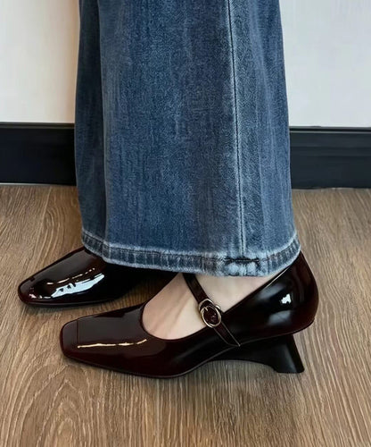 Vintage Mulberry Square Toe Buckle Strap Wedge Mary Janes