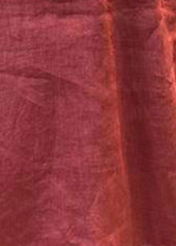 Vintage Mulberry Stand Collar Embroideried Linen Long Dress Short Sleeve