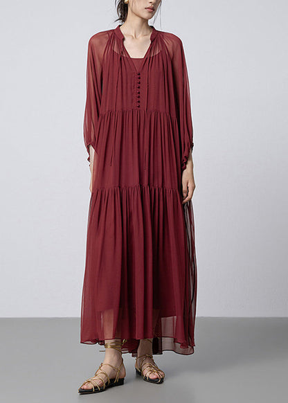 Vintage Mulberry V Neck Dress Two Piece Set Fall