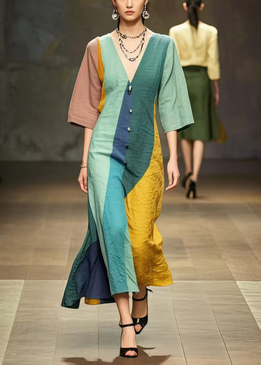 Vintage Multicolour Asymmetrical Design Cotton Long Dress Summer