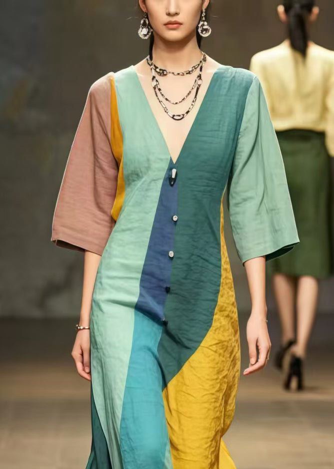 Vintage Multicolour Asymmetrical Design Cotton Long Dress Summer