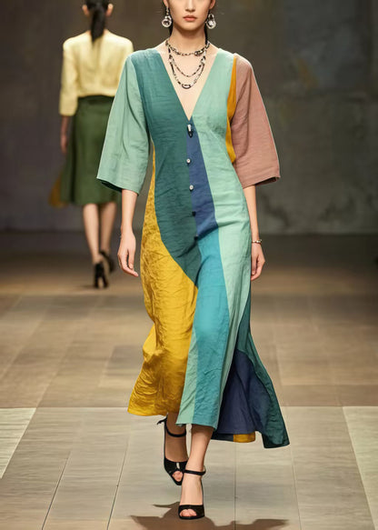 Vintage Multicolour Asymmetrical Design Cotton Long Dress Summer