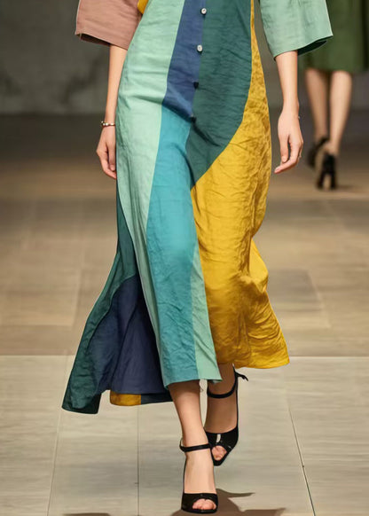Vintage Multicolour Asymmetrical Design Cotton Long Dress Summer