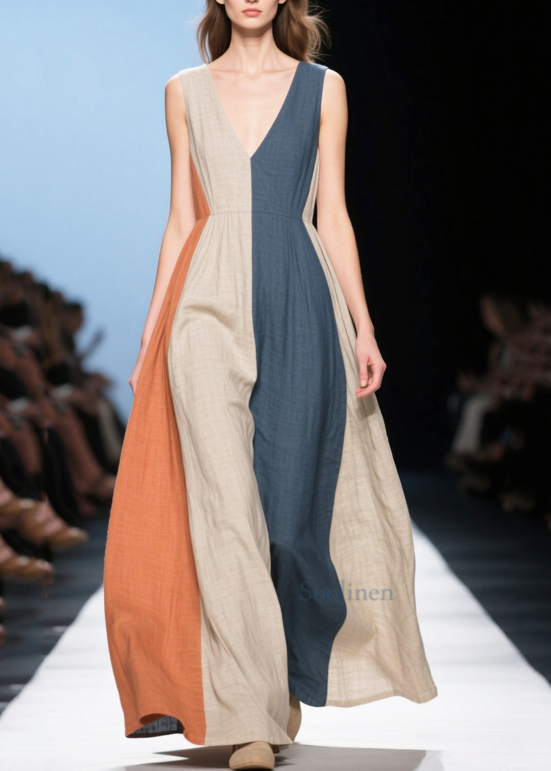 Vintage Multicolour Exra Large Hem Cotton Long Dresses Summer