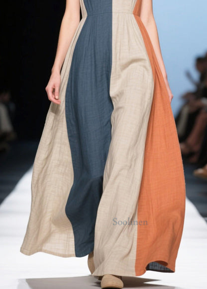 Vintage Multicolour Exra Large Hem Cotton Long Dresses Summer