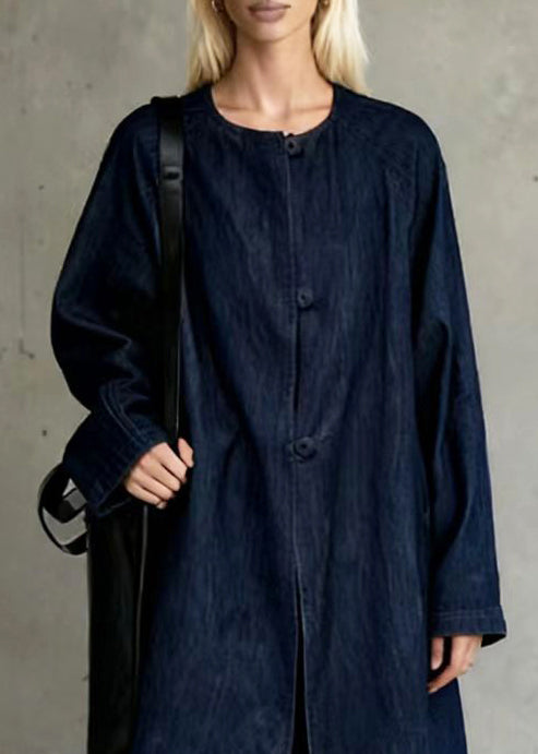 Vintage Navy Oversized Side Open Denim Two Piece Suit Set Spring