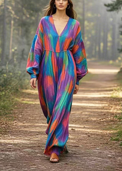 Vintage Navy Oversized Tie Dye Cotton Long Dress Spring