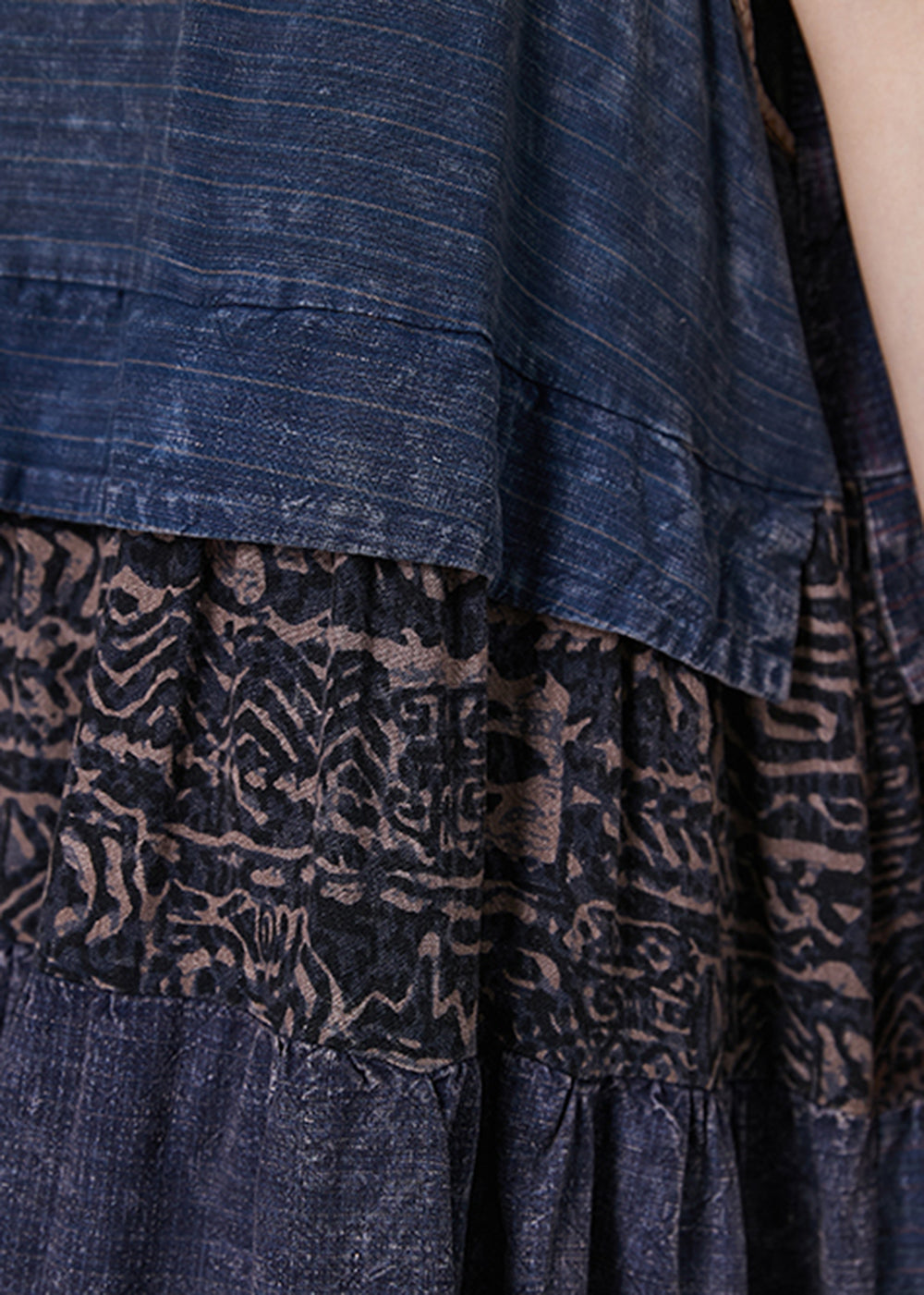 Vintage Navy Patchwork Denim National Style Dresses Spring