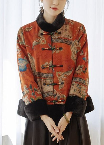 Vintage Orange Button Patchwork Parkas Winter