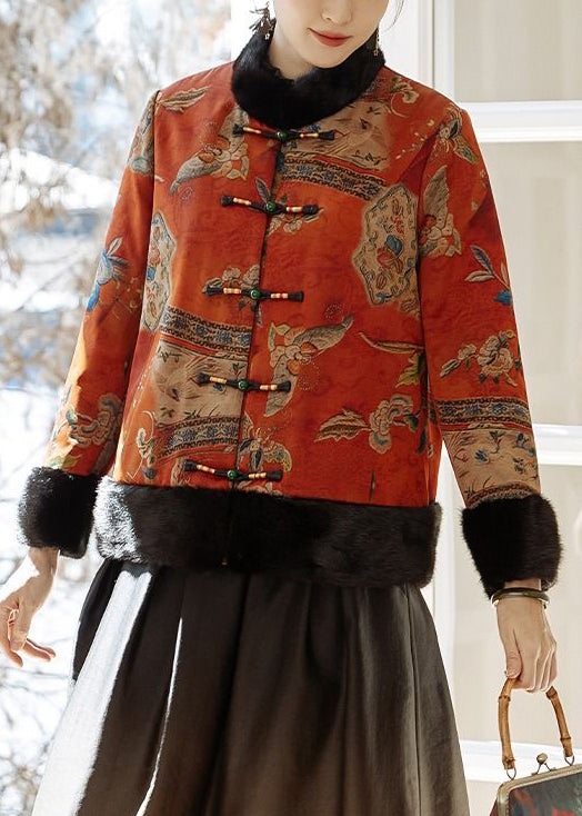 Vintage Orange Button Patchwork Parkas Winter